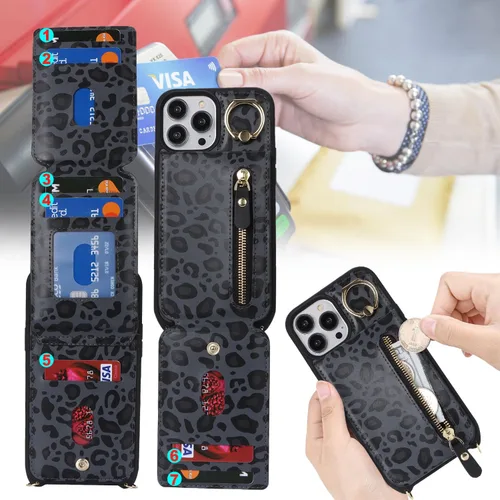 Miniatura 3 de Funda para iPhone 13 Pro Max con tarjetero para mujer, para iPhone 13 Pro Max, cartera con correa y ranuras para tarjetas de crédito, bandolera