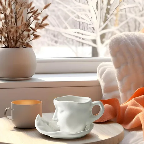 Miniatura 3 de ONEUSTAR Juego de taza de té y platillo de 8.5 onzas, taza de café de cerámica hecha a mano con cuchara para mujer, día de San Valentín, boda