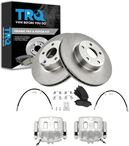 Miniatura 54 de TRQ Juego de pastillas de freno delanteras y rotores de cerámica, pinzas, mangueras, compatibles con Honda Odyssey 2005-2010