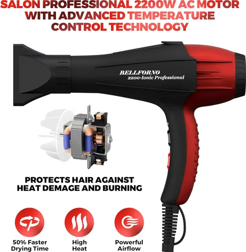 Miniatura 9 de Secador de pelo profesional iónico de salón, potente motor AC de 2200 vatios, secador de pelo iónico de cerámica de turmalina, secadores de pelo