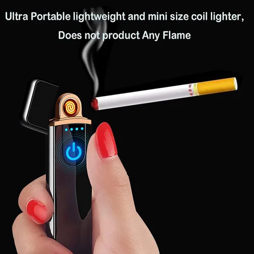 Miniatura 3 de Encendedor electrónico recargable por USB, mini pantalla táctil creativa, pantalla LED, resistente al viento, sin llama con cable de carga, silencio