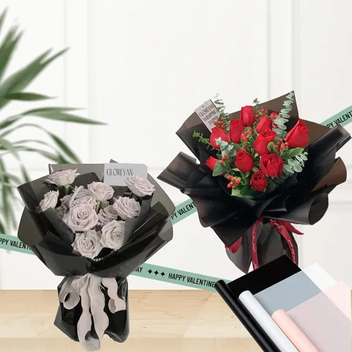 Miniatura 4 de Gloreyan 20 hojas de papel de regalo de flores negras, ramo de floristería para manualidades, ramo de flores frescas, envoltura impermeable, caja