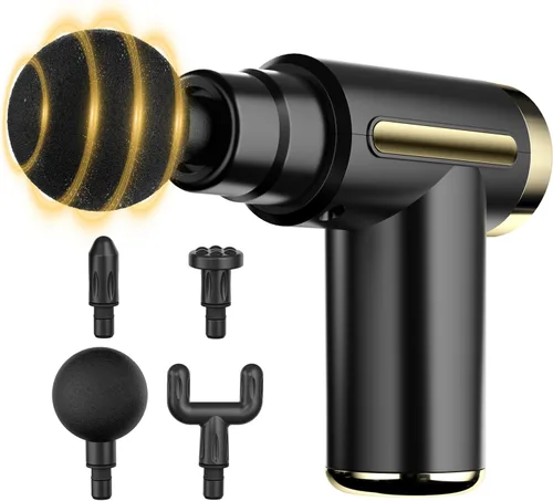 COTSOCO - Pistola de masaje mini de mano, de tejido profundo con 6 velocidades, masajeador muscular inalámbrico con 4 cabezales, carga tipo C, Negro