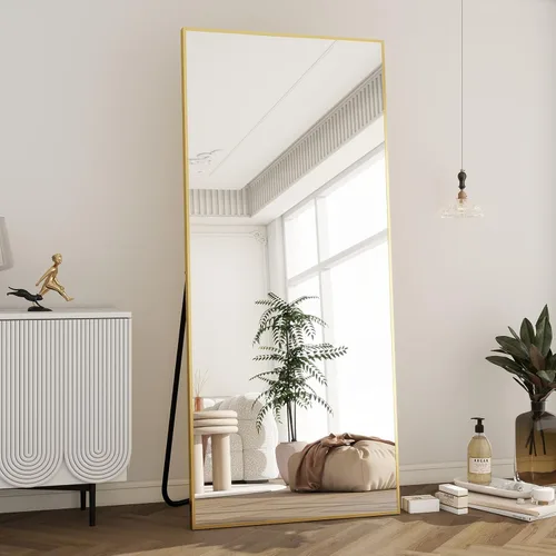 Miniatura 11 de BEAUTYPEAK - Espejo de longitud completa con soporte, de 56 pulgadas x 21 pulgadas, espejo de piso con marco fino de aleación de aluminio, espejos
