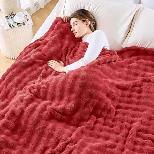 Miniatura 50 de NEWCOSPLAY Manta para Sofá Aqua Súper Suave de Franela Polar 3D Burbuja Ligera Manta de Cama para Uso en Todas las Estaciones (Aqua, Throw(50"x60"))