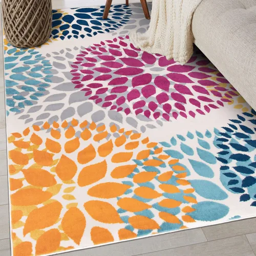 Miniatura 19 de Rugshop Alfombra con diseño moderno de círculos florales amarillos – Elegante, sin desprendimiento, de 2 x 3 pies, para sala de estar, dormitorio