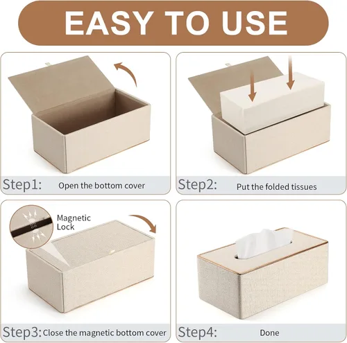 Miniatura 6 de Cubierta de caja de pañuelos, soporte de caja de pañuelos de cuero PU Rectangular Box Covers para el hogar/oficina/decoración del coche 9.84 "X5.23