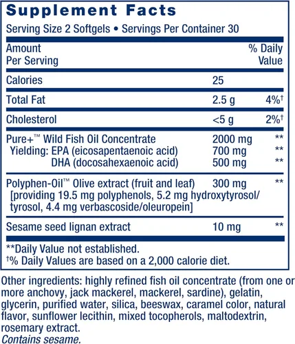 Miniatura 3 de Life Extension Aceite de pescado Super Omega-3 EPA/DHA, lignanos de sésamo y extracto de oliva. Salud cardíaca, salud cerebral, apoyo para la salud