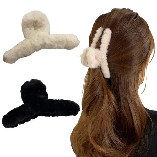 Miniatura 9 de 2 pinzas peludas para el cabello de felpa para cabello grueso y delgado, pinzas grandes antideslizantes de pelo sintético para mujeres