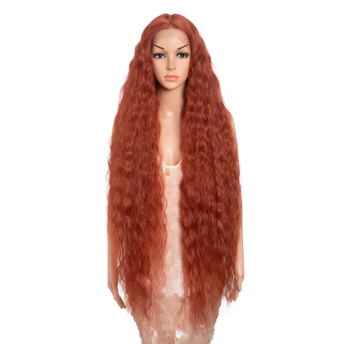 Miniatura 24 de Style Icon Pelucas de Encaje Frontal de 41" Largas Onduladas Sintéticas con Baby Hair Ombre Marrón Claro Estilo Bohemio Semi Atadas a Mano Densidad
