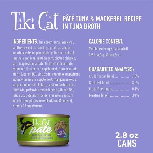 Miniatura 4 de Tiki Cat Luau Pâté, receta de atún y caballa Ahi en consumo de atún, nutrición equilibrada sin granos, comida enlatada húmeda para gatos, para todas