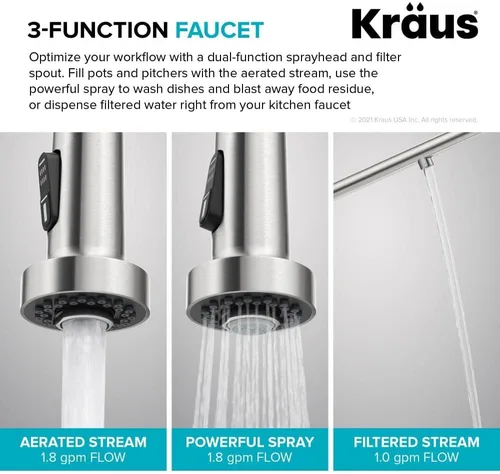 Miniatura 10 de Kraus Bolden 2-en-1 Grifo de cocina de estilo comercial con filtro de agua monomando extraíble para ósmosis inversa o sistema de filtración de agua