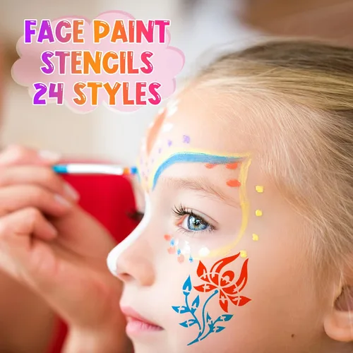 Miniatura 2 de Chinco 24 plantillas de pintura facial, plantillas de tatuajes faciales y corporales, plantillas de pintura para niños, vacaciones, Halloween