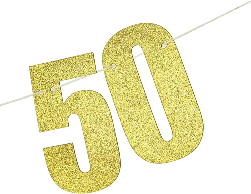 Miniatura 7 de Cartel de Holy Shit You're 50, pancarta de cumpleaños 50, decoración de fiesta de cumpleaños con purpurina dorada para hombre y mujer, divertidos