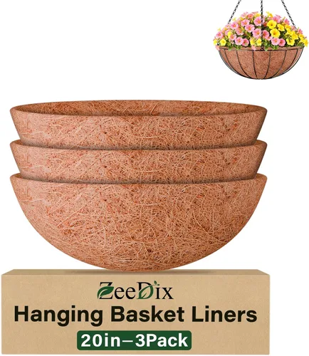 Miniatura 23 de ZeeDix Paquete de 3 forros de coco de 12 pulgadas para maceteros, revestimientos redondos para cestas colgantes 100% naturales, cesta de coco