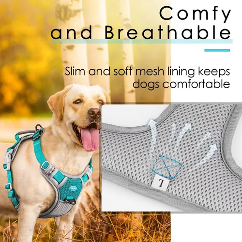 Miniatura 2 de ThinkPet Arnés deportivo transpirable, antitirones para perro, con asa, arnés reflectante y ajustable para perros medianos o grandes, clip trasero