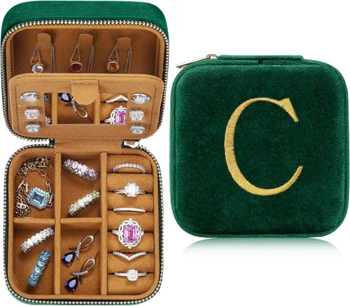 Parima Joyero de terciopelo de felpa para el regreso a clases, organizador de joyas de viaje con monograma personalizado, cajas de joyería para