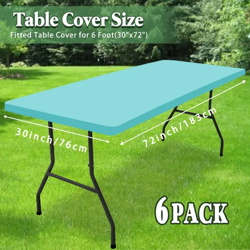 Miniatura 2 de Pack de 6 manteles de picnic elásticos ajustados para mesas rectangulares de 6 pies, impermeables, lavables, de spandex para patio, plegables