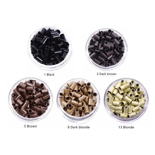 Miniatura 3 de 1000 piezas Flare Euro Lock - Tubos de cobre con micro anillos para extensiones de cabello humano con punta I de 0.134 x 0.118 x 0.236 in (marrón)