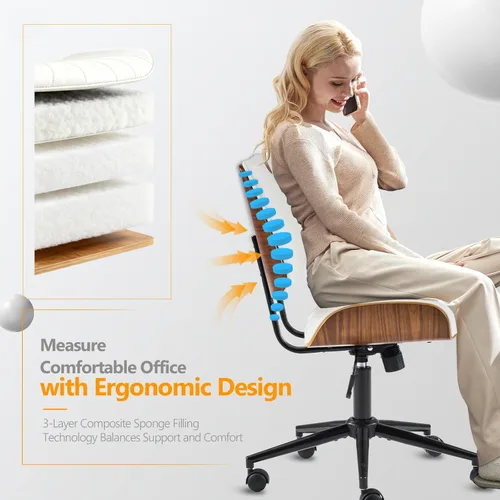 Miniatura 3 de VINGLI Silla de oficina en casa sin brazos y respaldo curvos anchos, silla de escritorio Ergoromic de altura ajustable, función giratoria e Blanco