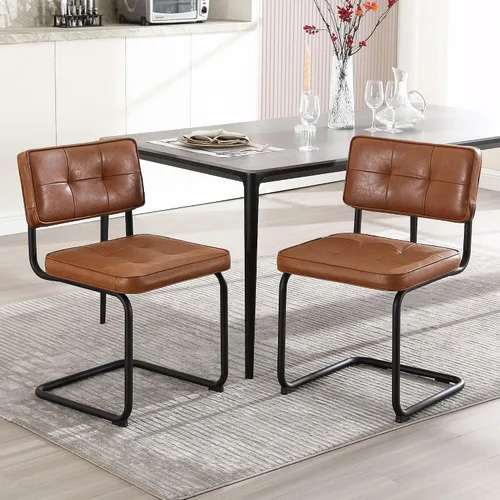 Miniatura 24 de Zesthouse Juego de 2 sillas de comedor de metal industrial, sillas de cocina tapizadas de cuero sintético con base de metal negro, para cocina
