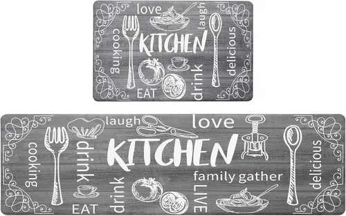 Miniatura 9 de HEBE Juego de 2 alfombras de cocina antifatiga, antideslizantes, acolchadas, para piso, alfombras de cocina impermeables y cómodas, alfombras