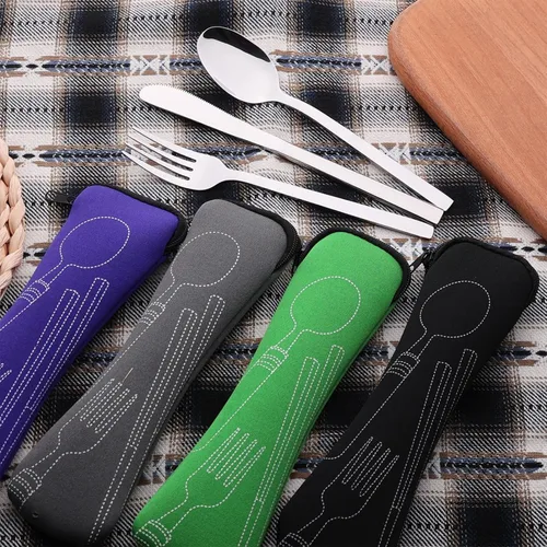 Miniatura 5 de Morcte Juego de cubiertos de 12 piezas de acero inoxidable para viajes, camping, cubiertos con cuchara y tenedor, servicio para 4