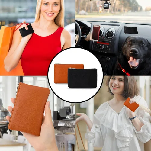 Miniatura 7 de Paquete de 2 monederos, monedero pequeño portátil de piel sintética con cremallera, monedero pequeño para mujer, tarjeta de crédito, facturas