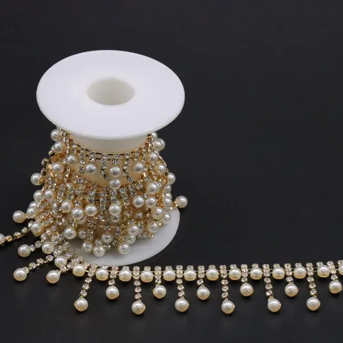 Miniatura 13 de Jerler Cadena de diamantes de imitación de cristal de 1 yarda, cuentas de perlas incrustadas para decoración de bricolaje y adornos de novia, ideal