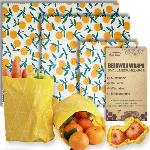 Miniatura 15 de Zelten Envolturas reutilizables de cera de abejas (3 paquetes, 3 tamaños S, M, L) sin plástico y silicona, envoltura ecológica, papel de cera