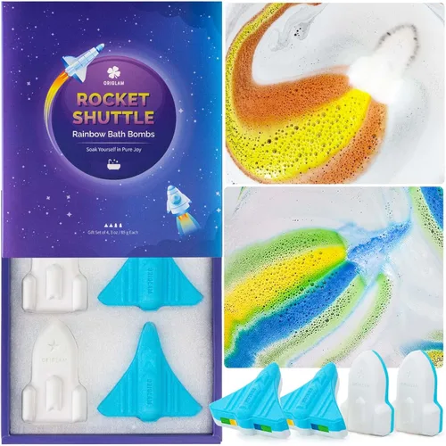 Miniatura 6 de Bombas de baño para niños, 2 bombas de baño extra grandes de transbordador espacial y cohete para baño de burbujas para niños, juego de regalo