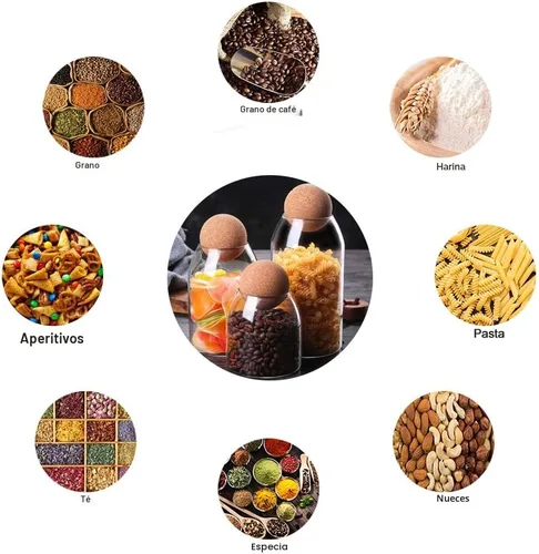 Miniatura 6 de MOLFUJ Frasco de almacenamiento de vidrio de 550ML/18Oz con corcho de bola, lindo frasco organizador decorativo con tapa de madera hermética