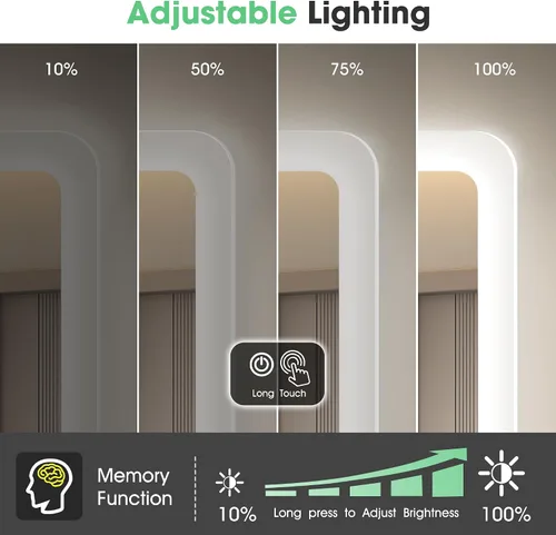 Miniatura 5 de S'bagno Espejo de baño LED de 32 x 24 pulgadas con luces, altavoz Bluetooth, antivaho e impermeable, espejo de pared regulable con control táctil, 3