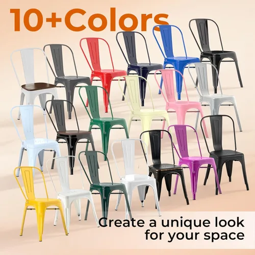 Miniatura 3 de Juego de 8 sillas de comedor de metal verde alpino, sillas de cocina apilables retro estilo granja, sillas laterales de acero verde oscuro para café