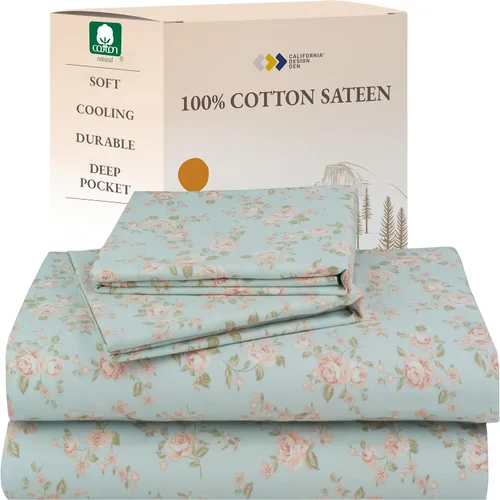 Miniatura 34 de California Design Den Sábanas de Algodón 100% Natural Tamaño Full Juego de Cama con Bolsillos Profundos - Tejido Satinado Suave, Sábanas Duraderas