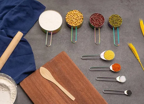 Miniatura 8 de WELLSTAR Juego de 8 tazas y cucharas medidoras de acero inoxidable 18/8 de grado alimenticio para medición de líquidos secos, accesorios de cocina