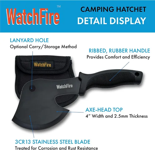 Miniatura 3 de WatchFire Campers Hacha de 10 pulgadas – Hacha de camping negra con hoja negra, mango antideslizante y funda de nailon – Hacha de hacha