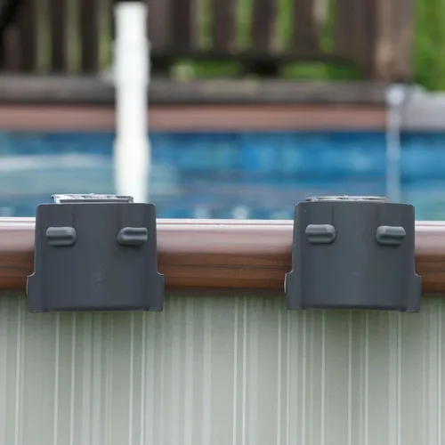 Miniatura 2 de Paquete de 2 portavasos junto a la piscina para piscinas cuadradas sobre el suelo, ajuste ajustable para bordes anchos, agarres de silicona Gris