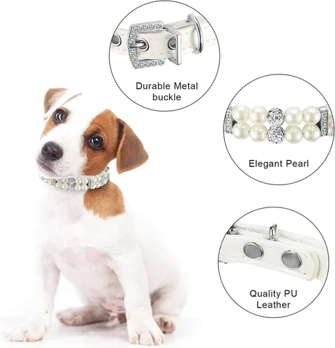 Miniatura 2 de Collares de perlas para perros pequeños, collar de gato con diamantes de imitación, bonitos collares de cristal para cachorros, hembras pequeñas