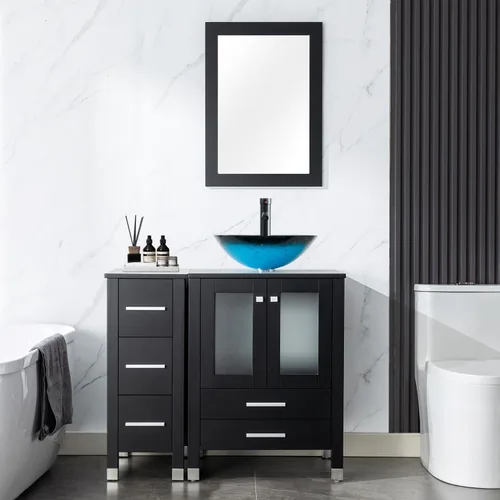 Miniatura 14 de LUCKWIND 36" Bathroom Vanity Combo with Sink, 24"+12.6" Width, Painted Bathroom Storage Cabinet with 5 Drawers, Including Tempered Glass Round