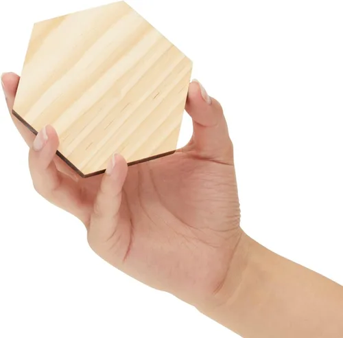 Miniatura 4 de Paquete de 15 recortes hexagonales de madera sin terminar para manualidades, 1/4 pulgadas de grosor para quemar madera, grabado (3.27 x 4.88 x 5.91)