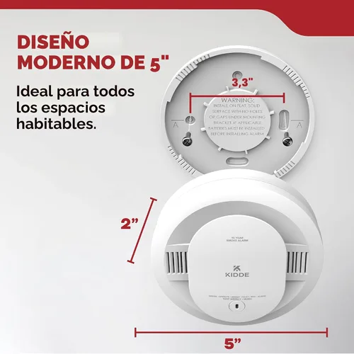 Miniatura 8 de Kidde Detector de humo, funciona con batería de 10 años, con alertas de voz, luces LED de estado, alarma de 85 dB, 5 pulgadas, 20SD10-V, 1 paquete