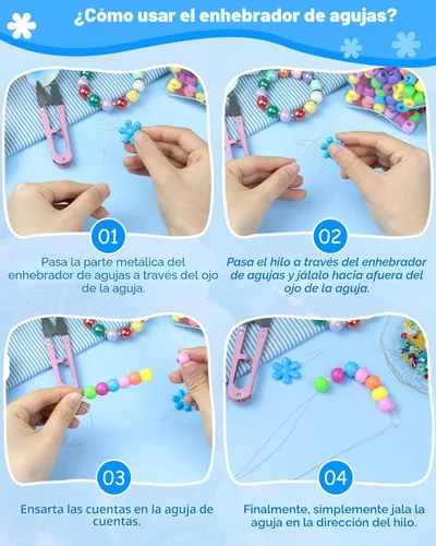 Miniatura 5 de FIVEIZERO Juego de 21 Agujas para Cuentas, 6 Tamaños de Agujas para Cuentas de Semillas de Ojo Grande, Juego de Agujas para Cuentas Plegables
