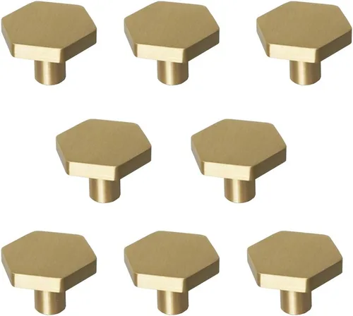 Miniatura 10 de RZDEAL Pomos de latón macizo de 1-1/10 pulgadas, pomo y tiradores hexagonales para cajones de tocador (10 unidades)