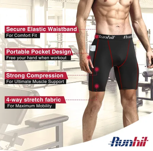 Miniatura 5 de Runhit - Pantalones cortos deportivos de compresión para hombre, de elastano para correr y entrenar