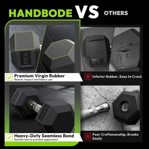 Miniatura 3 de HANDBODE Rubber Coated Hex Dumbbell Set with A-Frame Rack, 100 lb - 550 lb Multiple Options Weight, Hexagon Non-Rolling Shape, Ergonomic Knurled