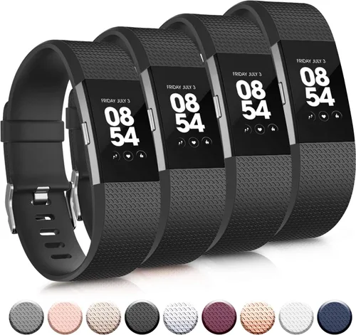 Tobfit Bandas deportivas compatibles con Fitbit Charge 2, paquete de 4, pulseras de repuesto para mujeres y hombres, pequeñas/grandes