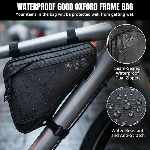 Miniatura 2 de Bolsa de almacenamiento para cuadro de bicicleta WOTOW, bolsa triangular reflectante resistente al agua con dos bolsillos laterales, bolsa