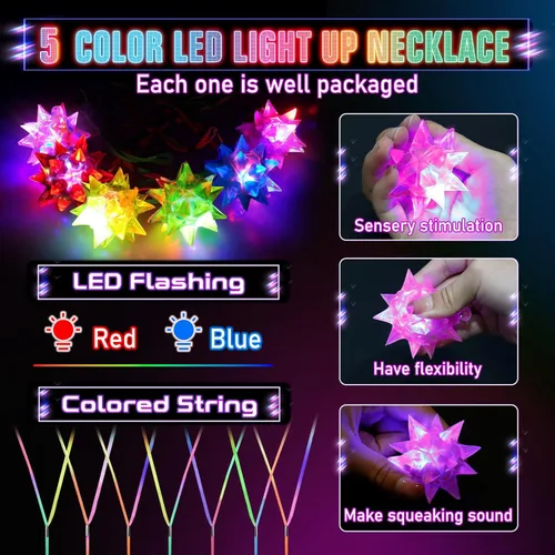 Miniatura 2 de HONLYNE 24 piezas de collares de estrella de cristal parpadeantes, collares brillantes a granel, collares LED que brillan en la oscuridad para niños