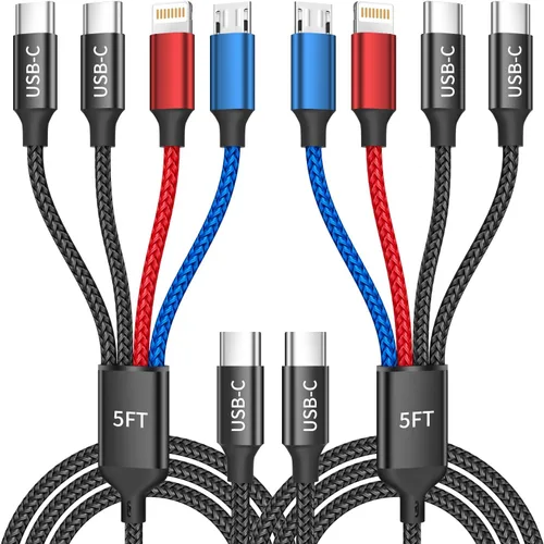 Miniatura 7 de Cable de carga múltiple 4 en 2 puertos tipo C, cables de carga USBA/C esenciales de viaje para múltiples dispositivos, cable de carga de teléfono